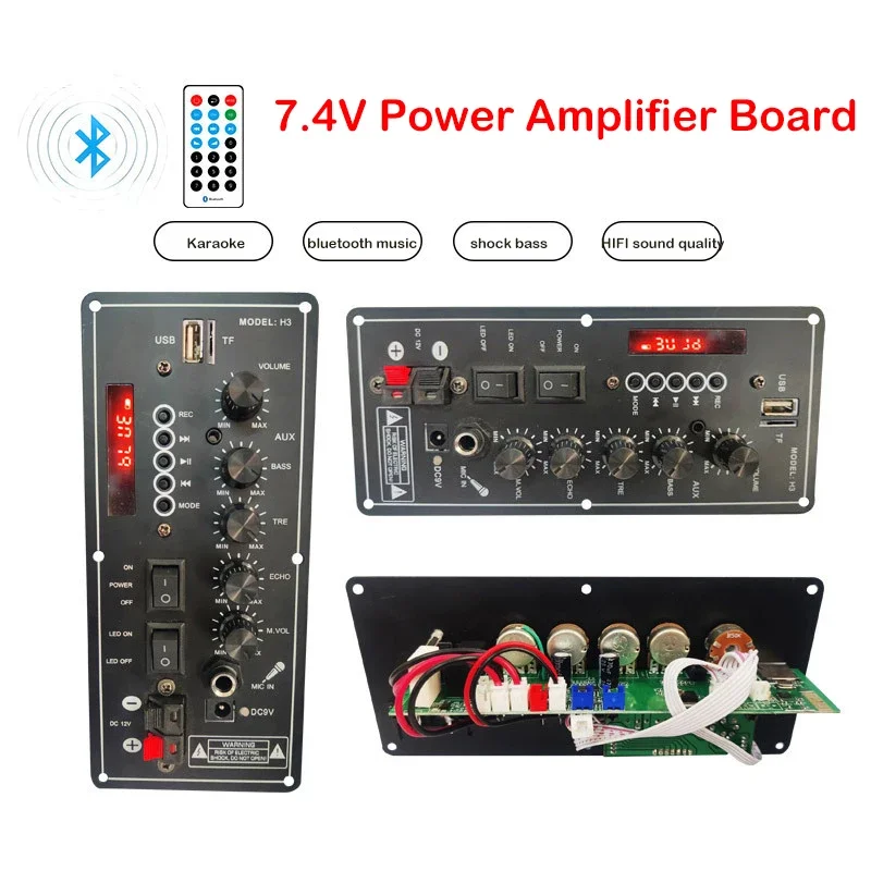 30W-120W Power Amplifier Board USB Dac FM Radio TF Player Subwoofer DIY Amplifiers 7.4V Lithium Battery Outdoor Bluetooth Lever