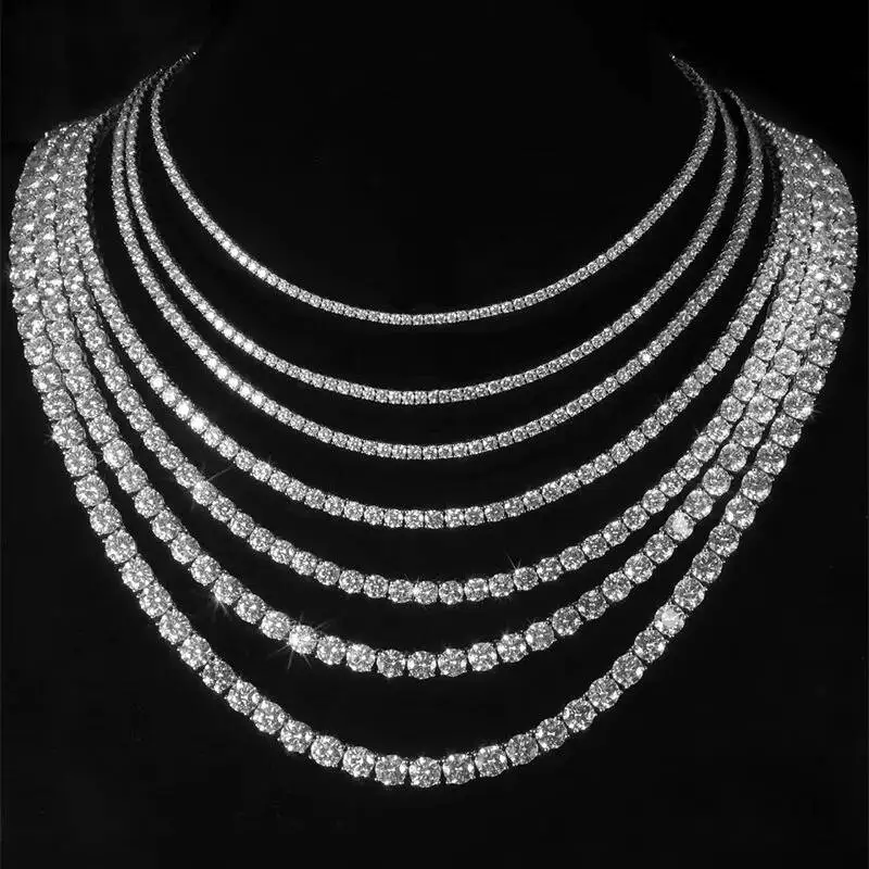 Cheapest Price Hip Hop Necklace 925 Sterling Silver Iced Out 1.5mm 1.75mm 2mm 2.5mm 3mm 3.5mm 4mm Zircon Tennis Chain Necklace