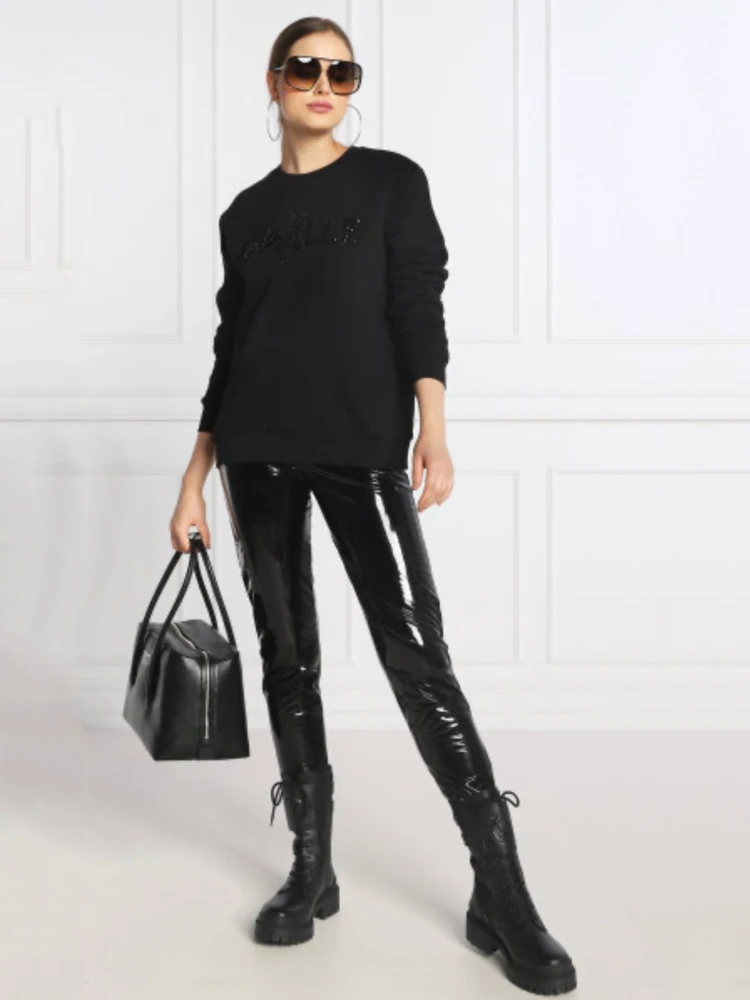 Women Glossy Stretch Faux Leather V Waist Cropped Pants Ladies Shiny PU Leather Pants Bodycon Streetwear Trousers Support Custom