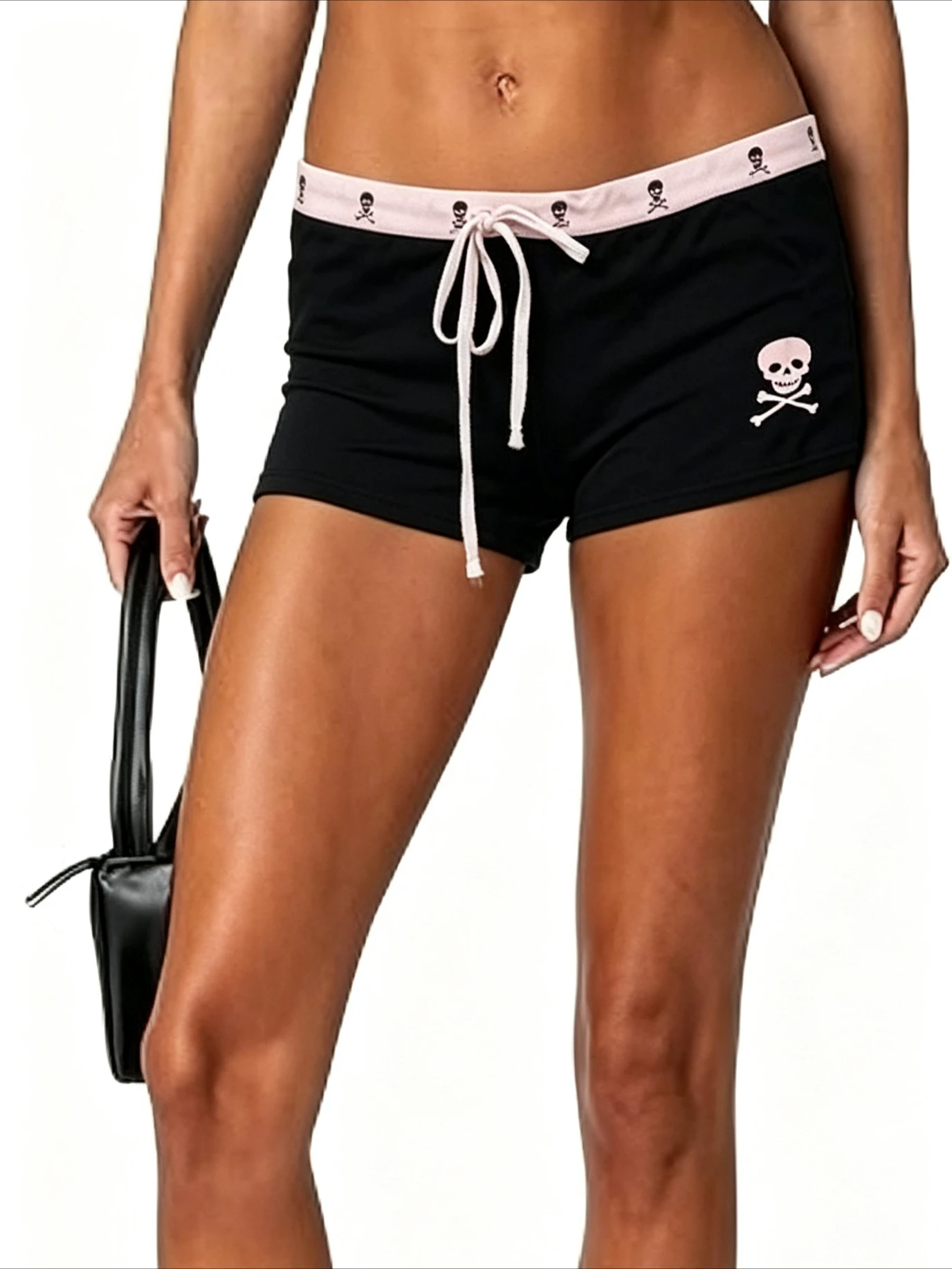 Contrast Waist Skull Crossbone Graphic Shorts Drawstring Elastic Waistband Stretchy Slim Fit Casual Daily Lounge Bottoms