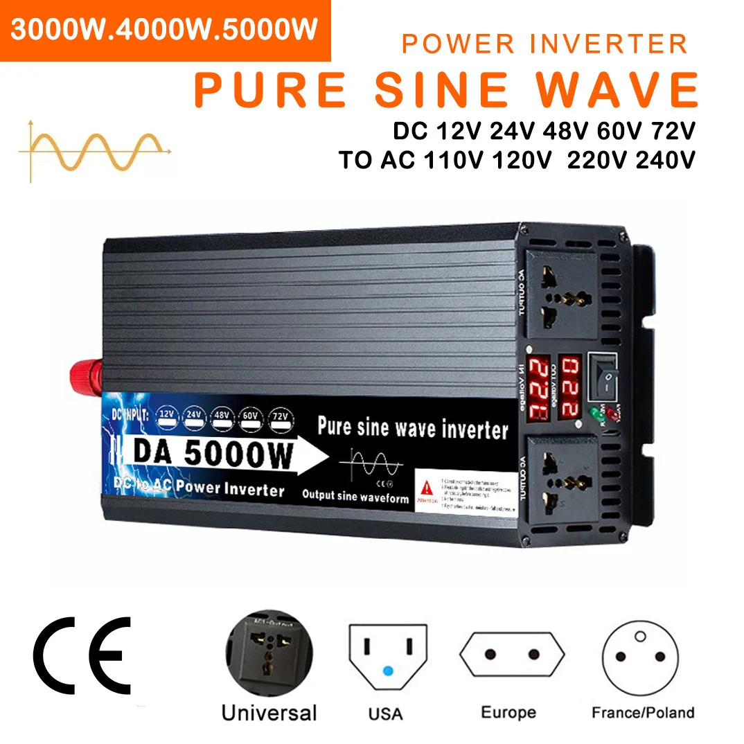 

Pure Sine Wave Inverter DC 12V 24V 48V 60V 72V to AC 110V 220V 3000W 4000W 5000W Power Solar Car Inverters Doule Digital Display