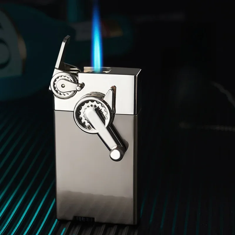 Creative Gear Swing Arm Windproof Jet Blue Flame Butane Gas Torch Lighter Metal Portable Business Cigar Lighters Smoking Gifts