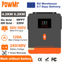 PowMr 6.2KW 4.2KW Hybrid Solar Inverter On Grid Pure Sine Wave Inverter 24V 48V 230V Dual Output with MPPT 120A Solar Charger