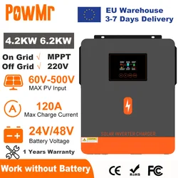 PowMr 6.2KW 4.2KW inversor Solar híbrido en la red inversor de onda sinusoidal pura 24V 48V 230V salida Dual con cargador Solar MPPT 120A
