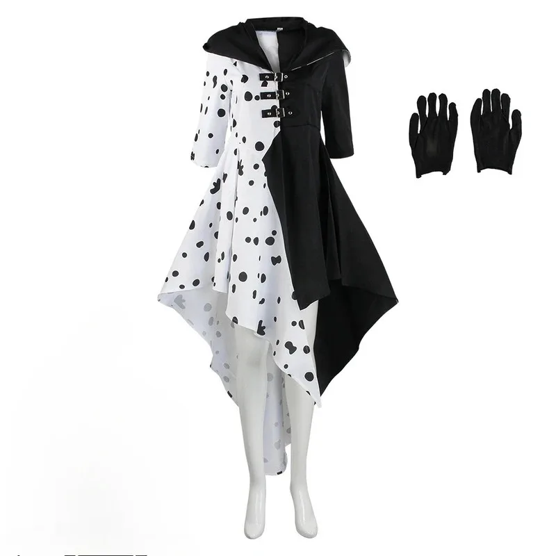 

Anime cosplay dress with gloves cape carnival set adult female Cruella de Vil Halloween costume;5'b,8.v;