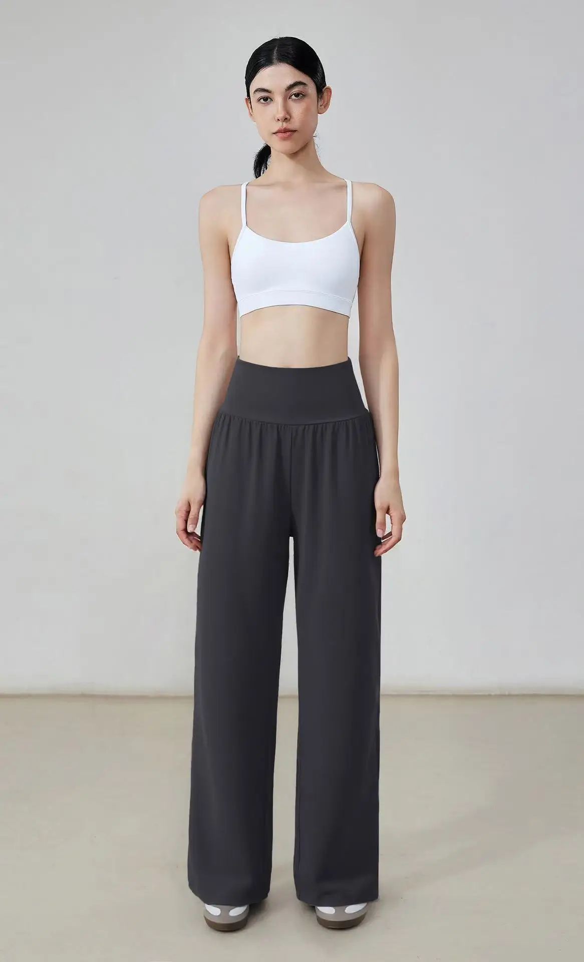Nude-sensing Lose Sportliche Weitbeinige Atmungsaktive Lässige Hochgeschnittene Sportleggings, Fließende Gerade Hose für Damen – Detail 7