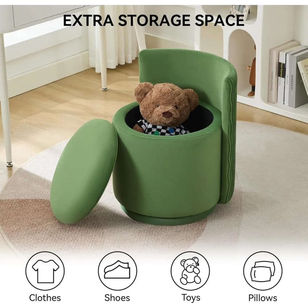 كرسي فانيتي مع مساحة تخزين، 360 ° كرسي مكياج دوار مع ظهر مموج، بدون تجميع مقعد صغير لغرفة النوم والخلع الملابس #5