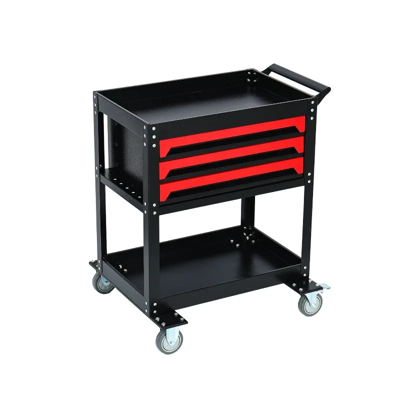 Mobile Tool Storage Workstation With Side Hanging Panel And Heavy Duty Casters For Factory Production Line Maintenance Equipment