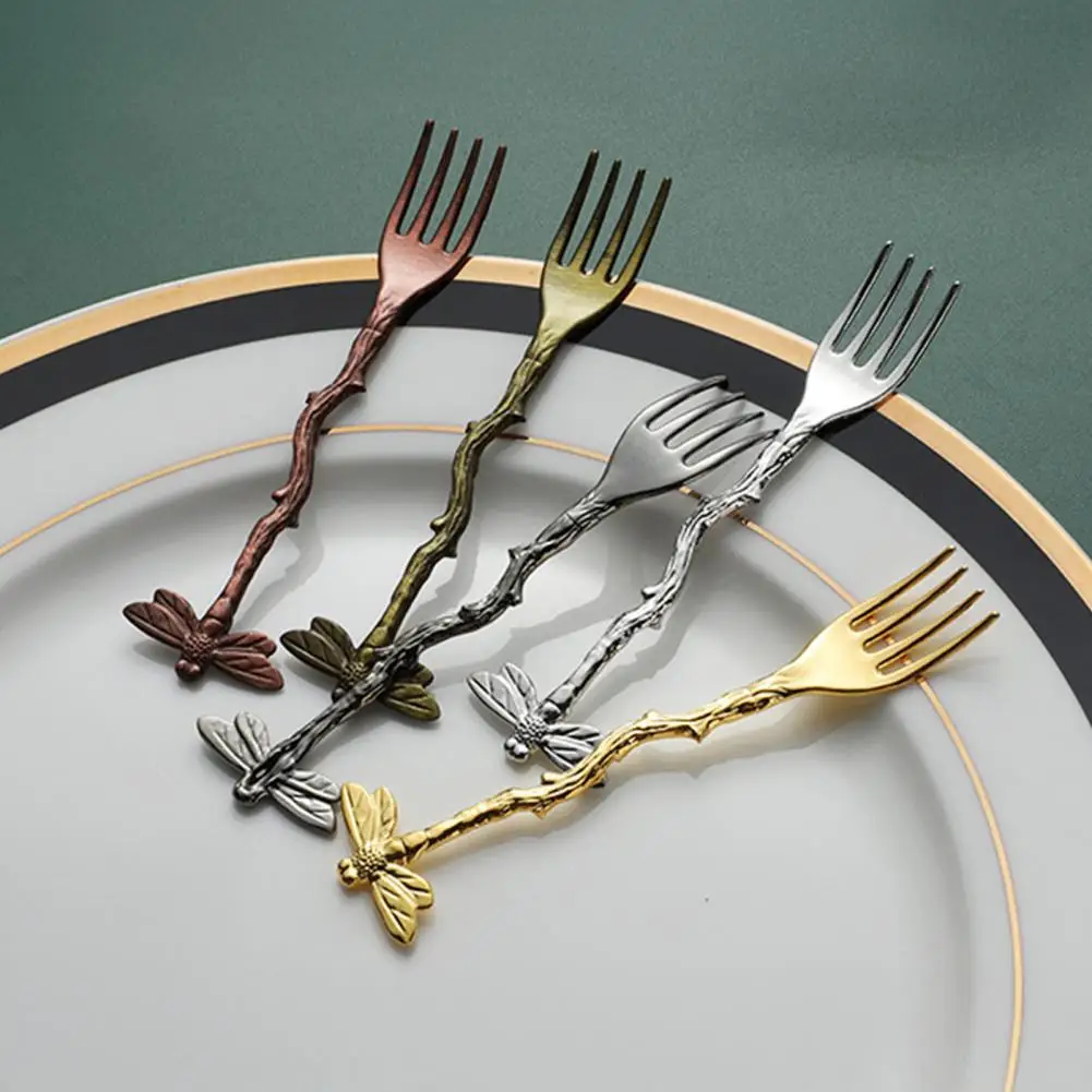 Tenedor de Postre con Mango de Libélula, Tenedor para Pastel de Frutas para Fiestas de Cumpleaños, Vajilla Elegante Inspirada en la Naturaleza, Regalo para Amantes de la Gastronomía