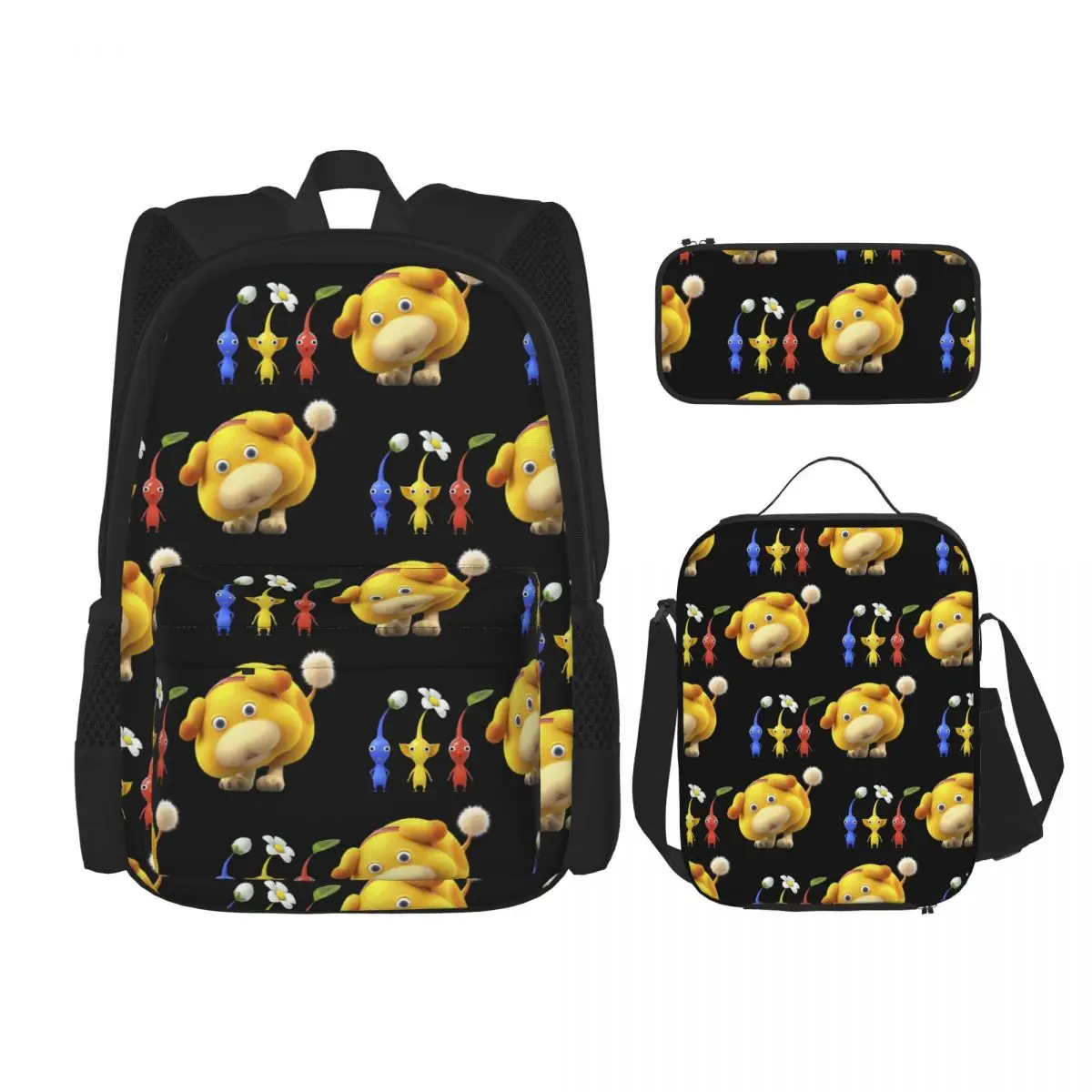 

Pikmin Backpacks Boys Girls Bookbag Students School Bags Kids Rucksack Lunch Bag Pen Bag Three-Piece Set