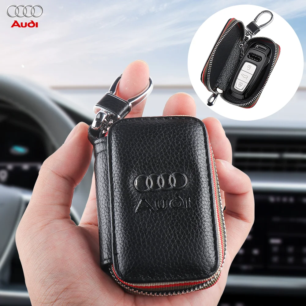 Leather Car Key Case Protection Cover Auto Key Bag Key Chain Cover For Audi QUATTRO A1 A3 8P 8V A4 A5 A6 A7 A8 Q3 Q5 Q7 Sline TT