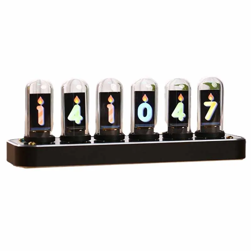 Metal Base Digital Table Clock Pseudo Nixie Tube Desk Clocks Computer Desktop Decoration Accessories Creative Home Decor