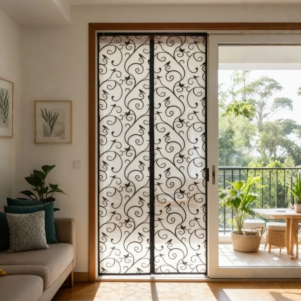 Vine Pattern Magnetic Screen Door Automatic Breathable Mesh Door Screen No Drilling Hands Free Design Mosquito Proof Mesh Summer