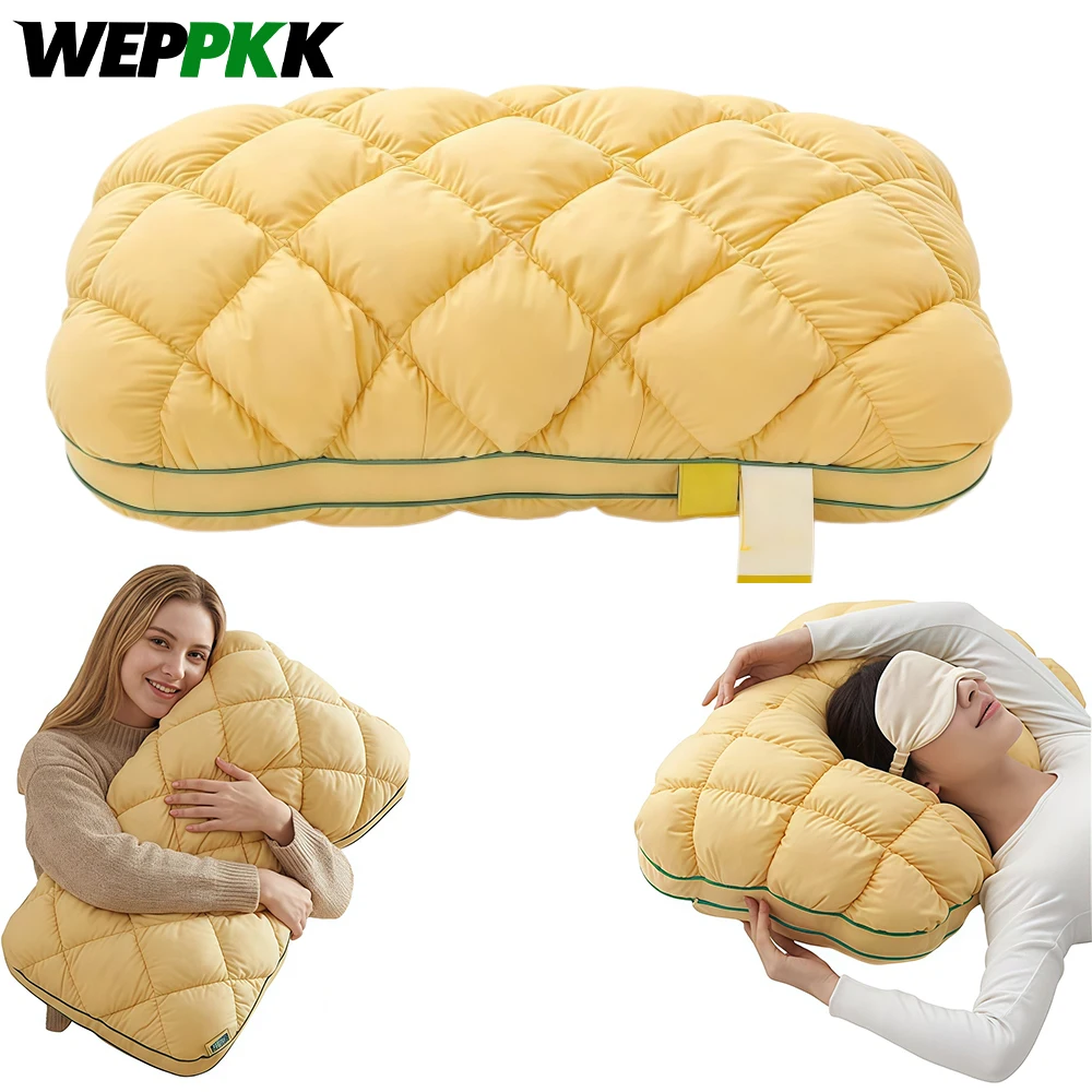 1Pcs Mellow Sleep Pillow Puff, Pineapple Bun Fluffy Quilted Bed Pillow for Soft Sleeping Cushion for Home Bedroom Hotel Bed Dorm