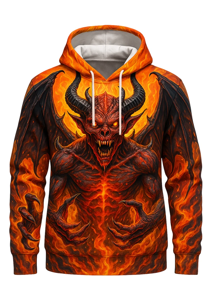 

New 3D Printed Mysterious Gothic Devil Style Horror Printed Pattern Casual Hoodie Trendy Cool Top Pullover With Soft Textu