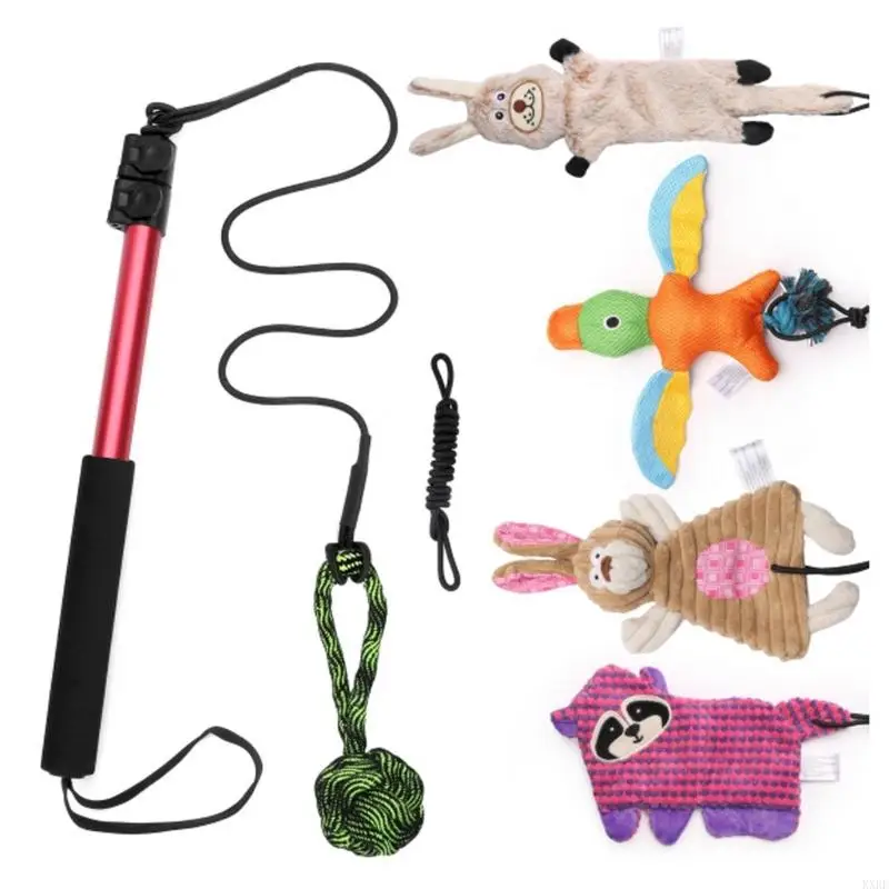 7pack Interactively Dog Flirts Poles Toy Set Including Squeaky Toy Ball and Rope for Training Agility and Play KXRE