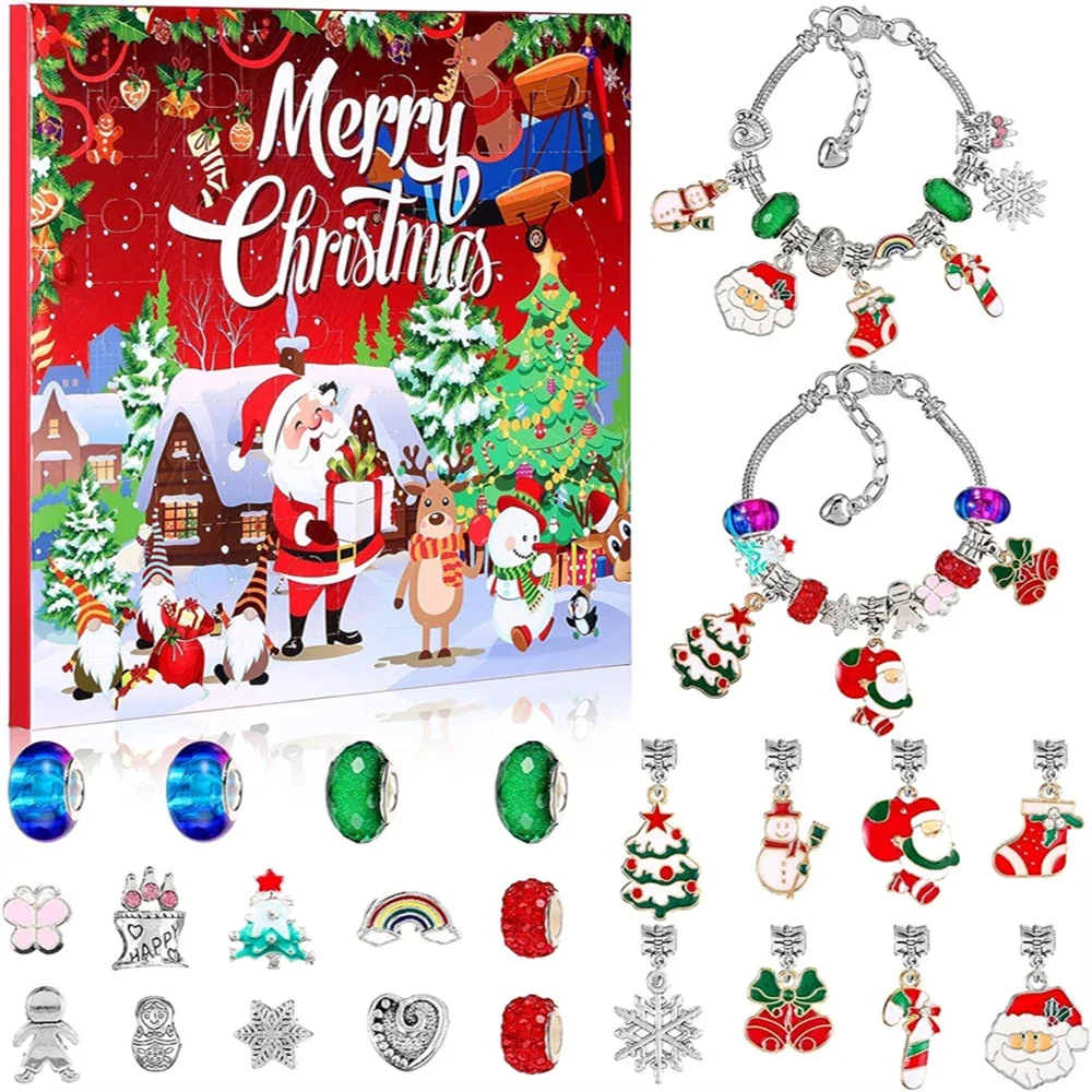 Christmas Advent Calendar 2024 Girls 24 Days Chirstmas Countdown Calendar For Kids Teens DIY Charm Bracelet Making Kit Xmas Gift