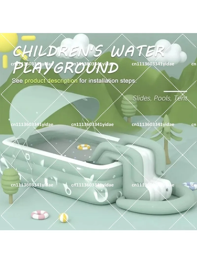 Large Inflatable Pool with Canopy and Slide for Family Backyard, Outdoor Swimming Pool for Adults Kids