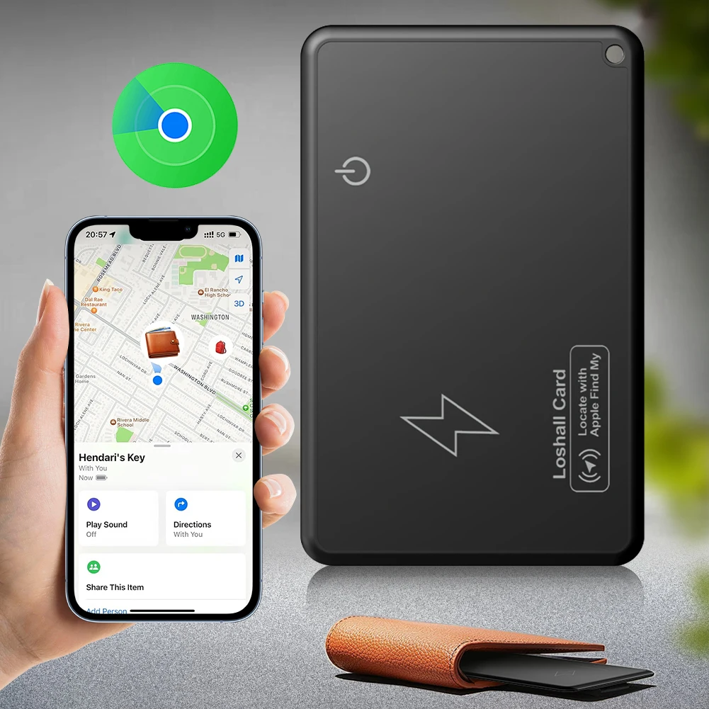 Draadloos opladen Dunne GPS-itemzoeker Waterdicht werk voor Apple Vind mijn app Smart Card Tracker Item Locator voor portemonneepass