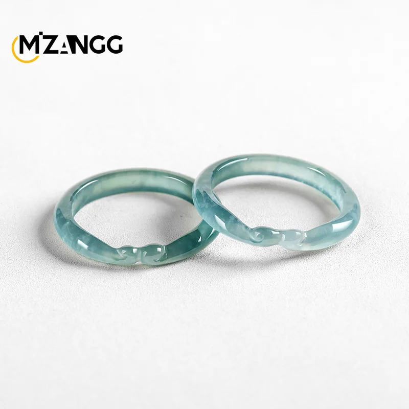 

Natural Jadeite Blue Water Ruyi Tight Spell Ring Three-dimensional Carved Ice Type Personality Simple Men's and Women's Jewelry