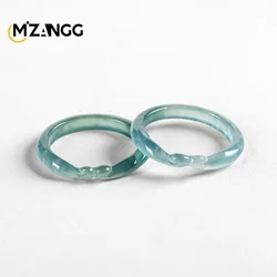 Natural Jadeite Blue Water Ruyi Tight Spell Ring Three-dimensional Carved Ice Type Personality Simple Men's and Women's Jewelry