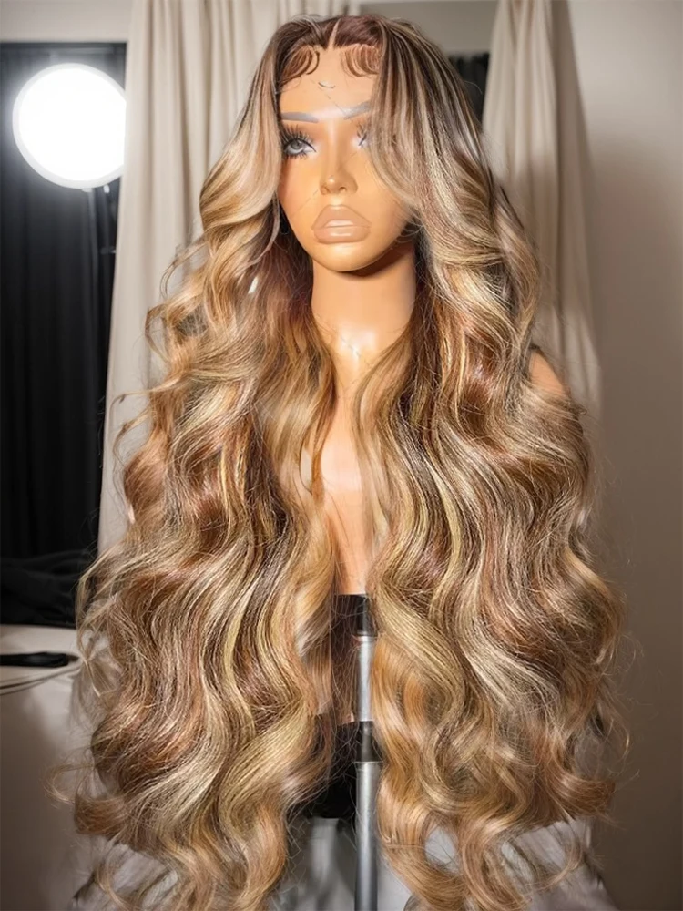 

4/27 Honey Blonde Ombre Lace Front Wig Human Hair Highlight 30 Inch Body Wave 13X4 Lace Frontal Wigs For Women Pre Plucked