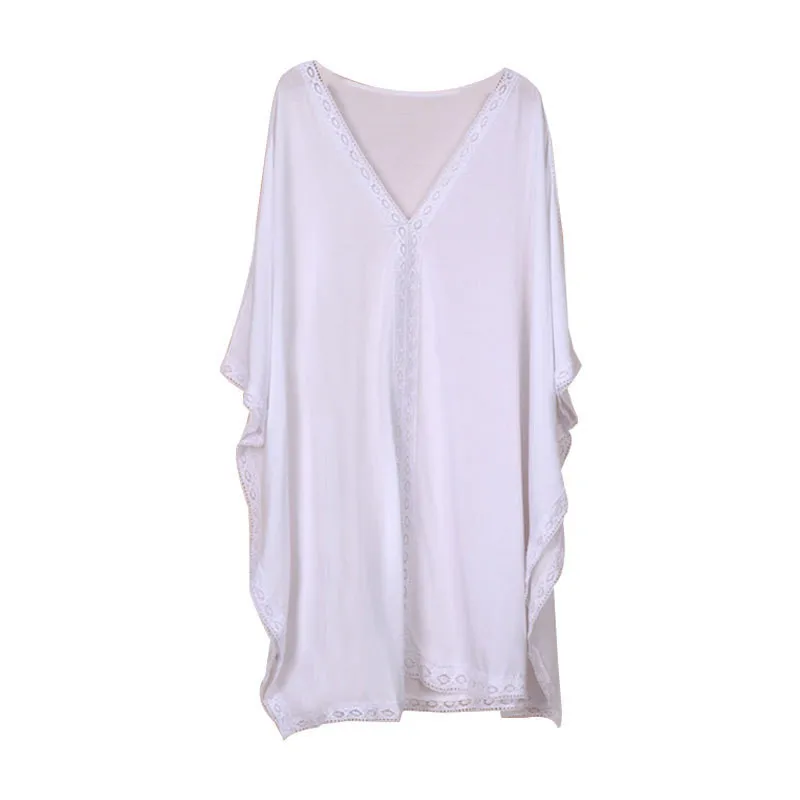 غطاء بكيني بأكمام طويلة من الدانتيل باللون الأبيض والأخضر للصيف 2023 ملابس سباحة نسائية مثيرة فضفاضة بأكمام تشبه جناح الخفّاش بدلة سباحة لتغطية الشاطئ