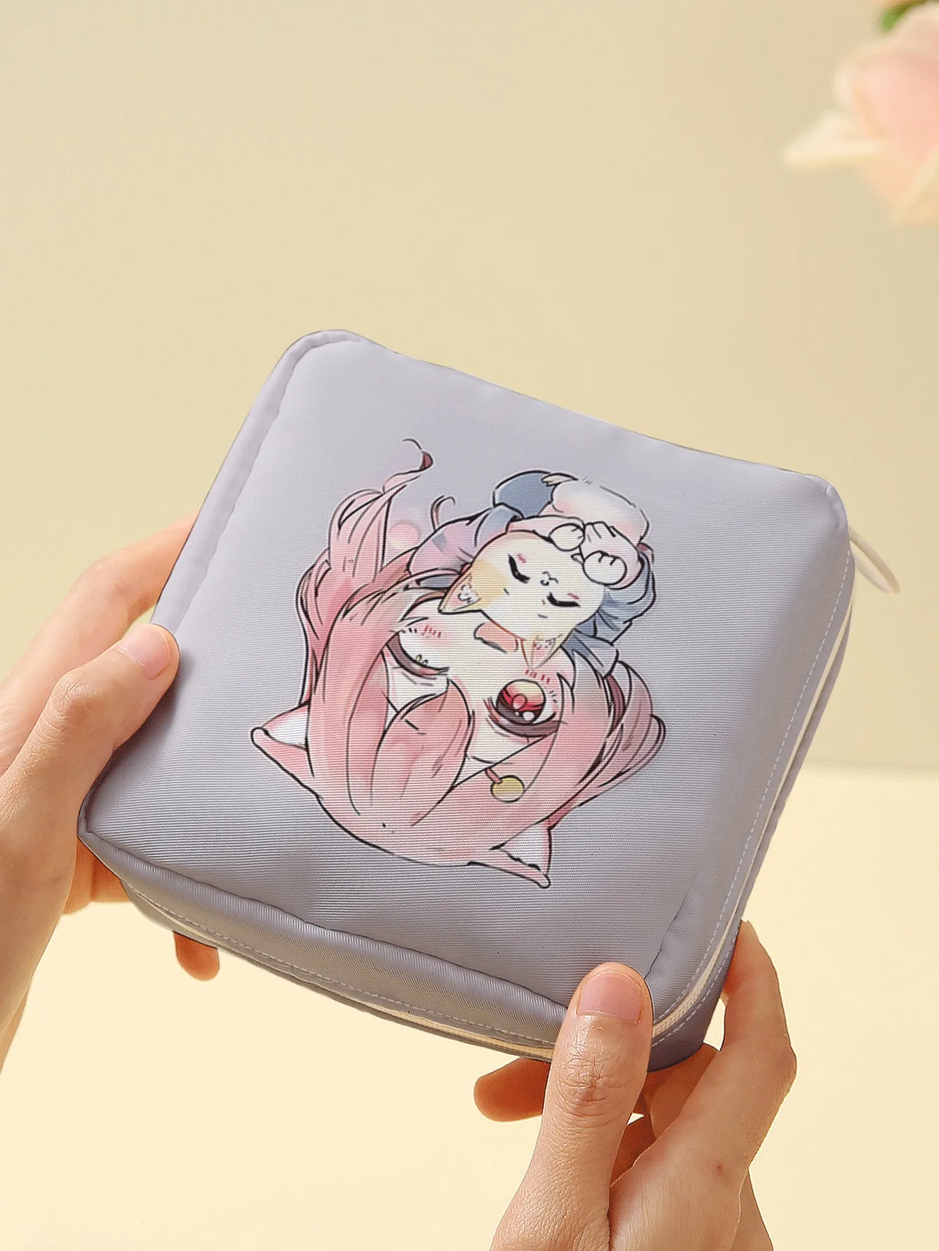 1pc, Anime Printed Sanitary Napkin Storage Bag Portable Mini Makeup Pouch suitable for Daily Travel Shopping