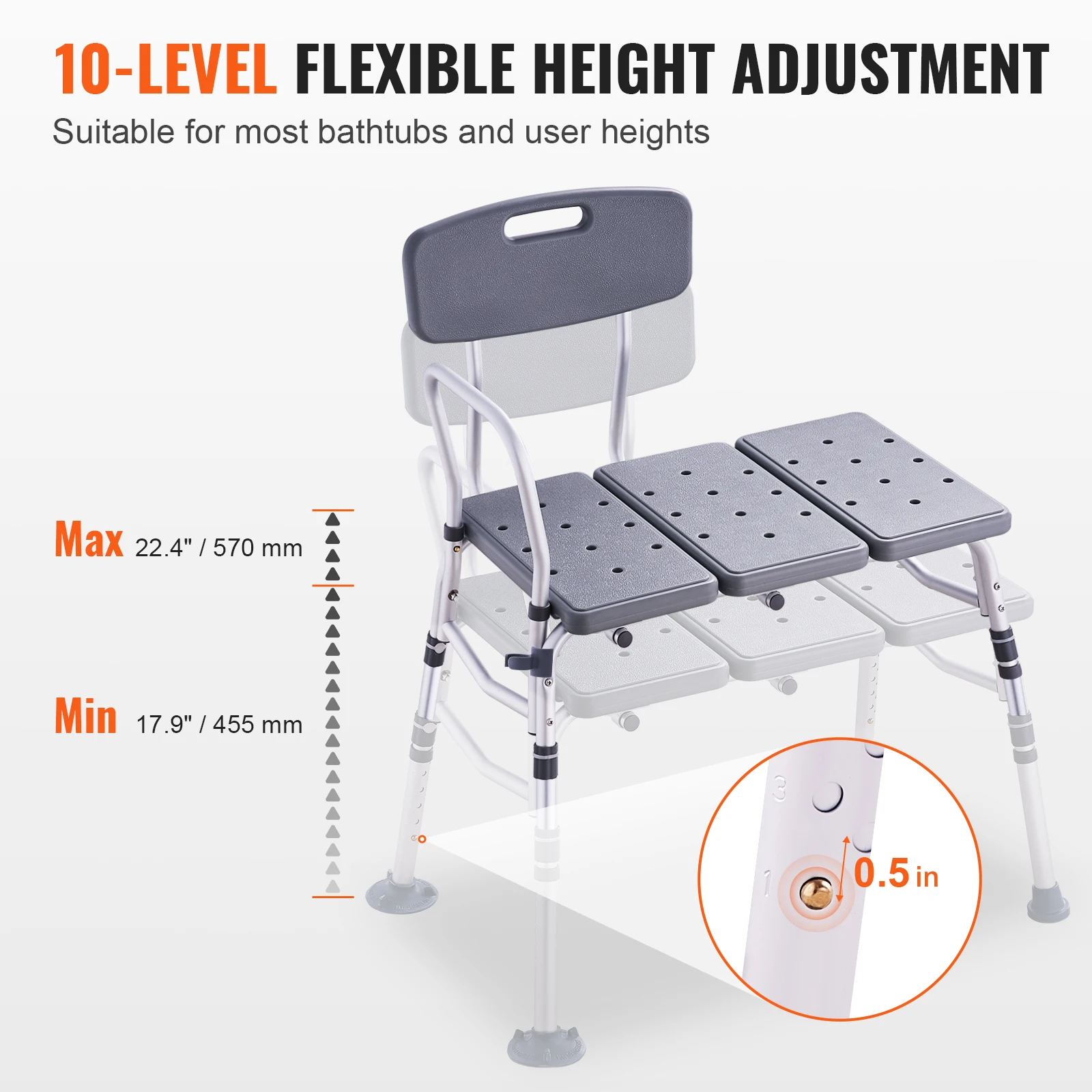 SucceBuy Tub Transfer Bench for Bathtub Shower Seats Lightweight Shower Bench with Non-Slip Bath Seats with Armrest and Backrest image 3