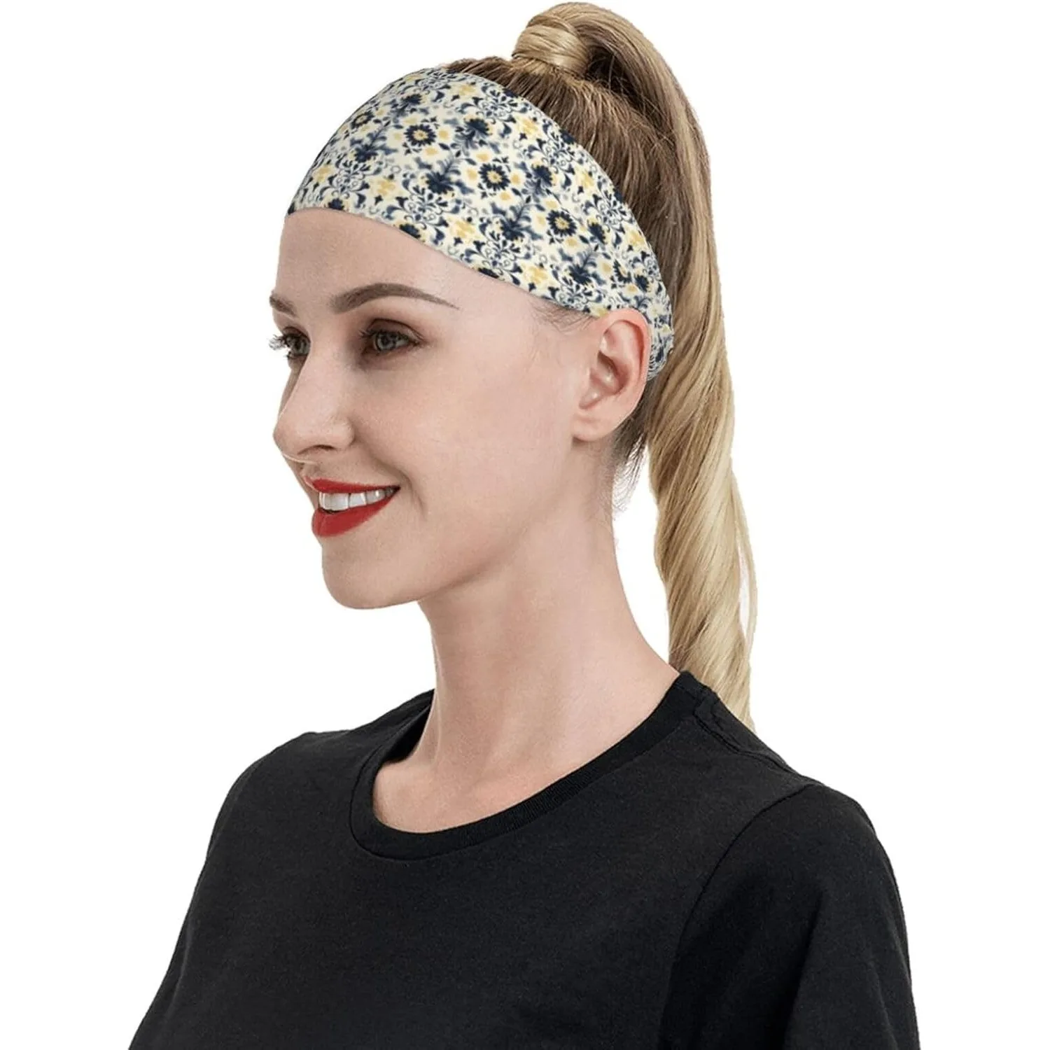 

Elegant Flowers A Print Headbands for Women Men Hair Band Sweat Bands for Running Football Gym Accessories