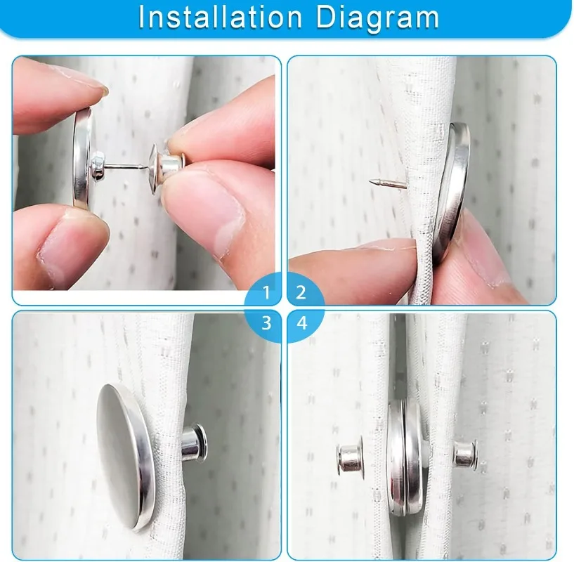 ستارة معدنية، مشابك مغناطيسية مثبتة على الحائط، ستارة دش بإبزيم مغناطيسي، أزرار ستارة بخطاف مغناطيسي قابلة للفصل #6