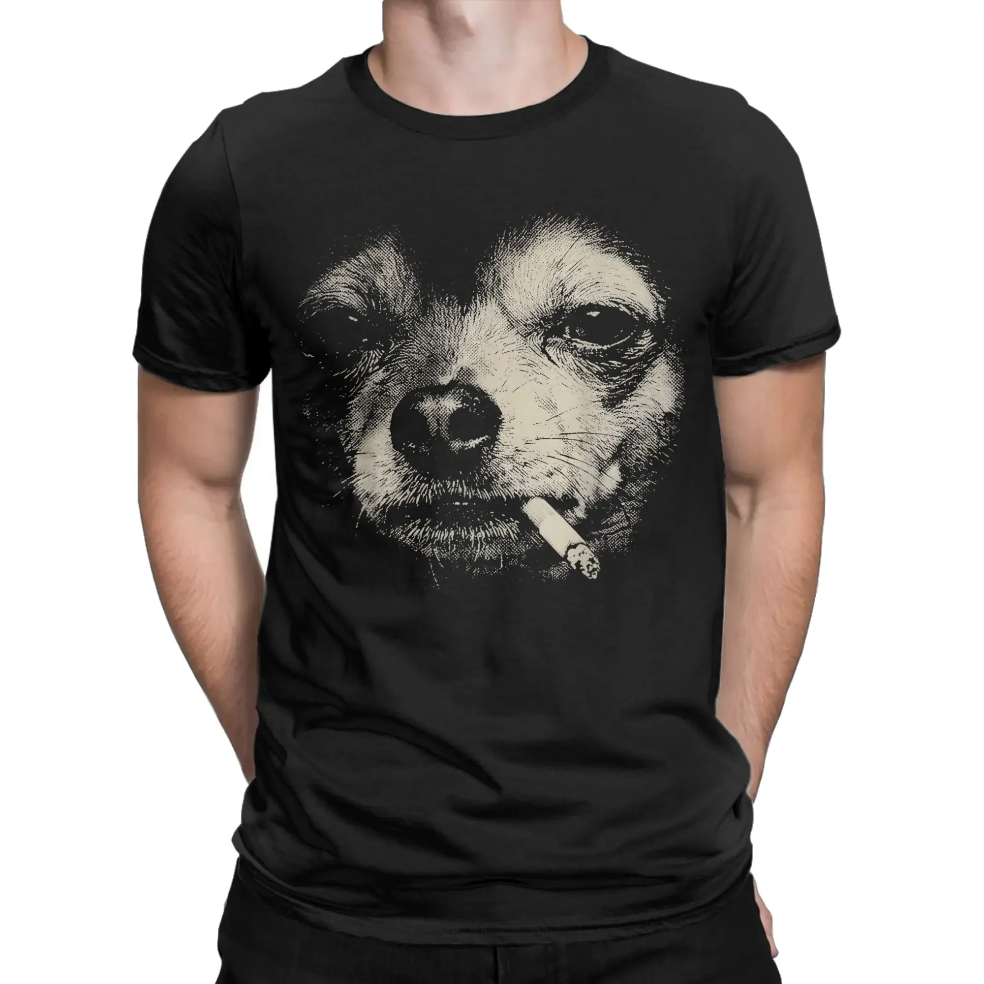 Dog Smoking Cigarette Funny Chihuahua Meme T-Shirt Summer Popular T Shirts Male Cotton Oversized Tees Short Sleeve Funny Tops