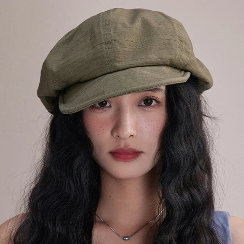 Japanese Cotton Hemp Beret For Women Painter Artist Hat Spring Summer Girls Peaked Cap Solid Color Fashion Octagonal Cap
