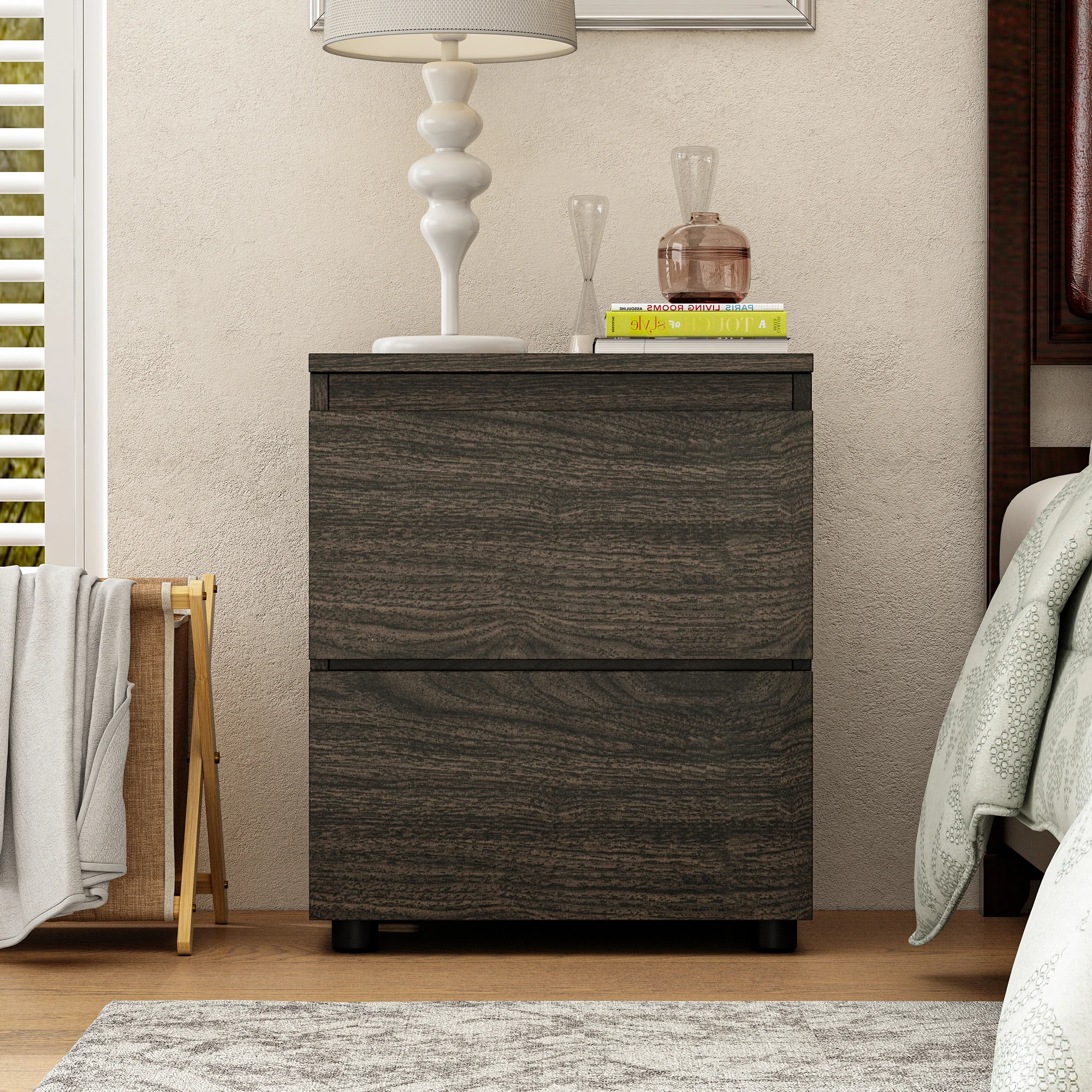 

FUFU&GAGA Side table at the bedside, bedside table with storage drawers, two drawers design by the bedroom bedside