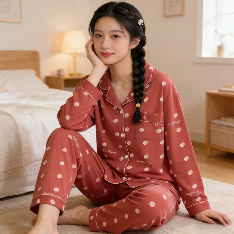 

Новинка: Женский легкий кардиган и пижамный комплект для весенне-осеннего сезона, с длинными рукавами, модный, в горошек, в роскошном стиле, для дома и отдыха