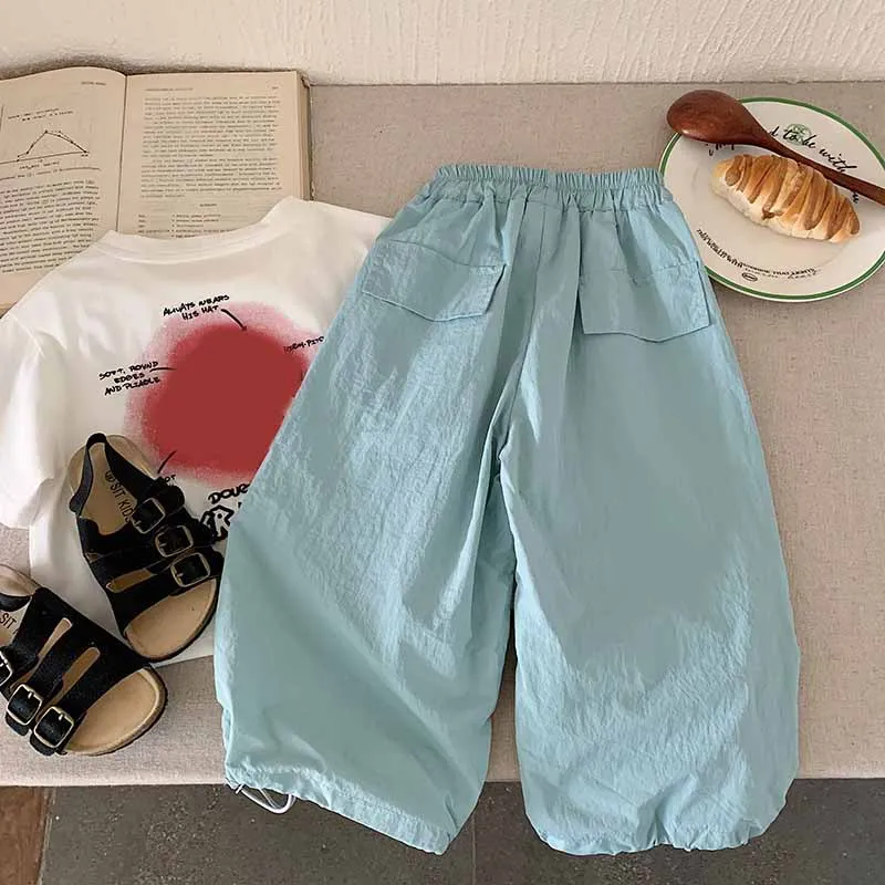 2 to 8 Years Kids Work Trousers Girls Thin Pants Summer Loose Casual Trousers Boys Fashion Solid Sweatpants Children's Clothing