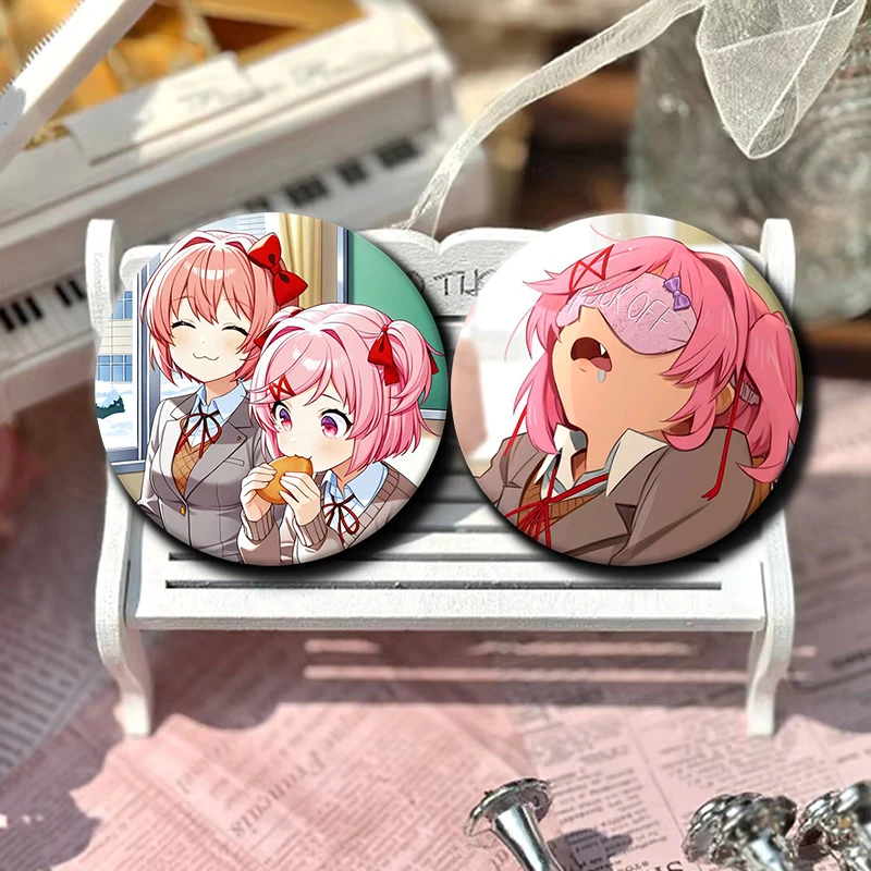 58mm Cartoon Character Natsuki Soft Button Pin Tinplate Badge Anime Brooch Creative Badge for Backpack Clothes Decoration Gift