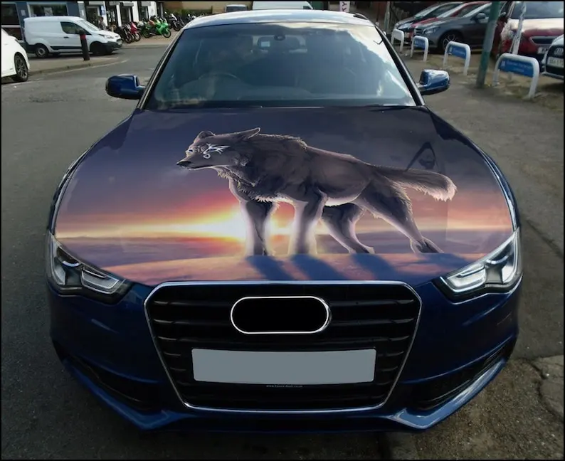 

Wolf Car Hood Wrap Full Color Vinyl Decal Predator Sticker #2