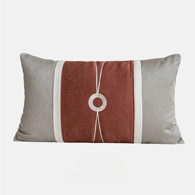 Luxury Cushion Cover Chinese Style Gray Red Spliced Waist Pillow Case 30x50cm For Home Hotel Sofa Bed