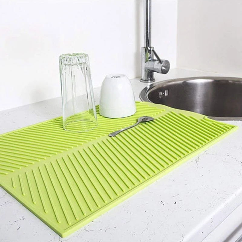 B76A 2X Drain Rack Silicone Dish Drainer Tray Large Sink Drying Rack Worktop Organizer Drying Rack For Dishes Tableware Grey