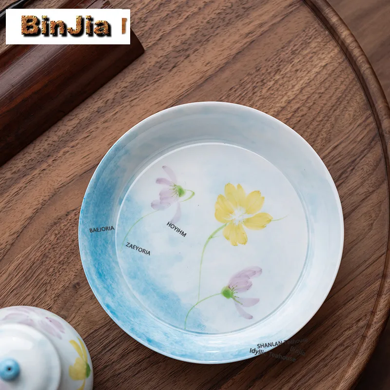BAEJORIA Hand Painted Gesang Flower Pot Bearing Holder Elegant Dry Brew Table Tea Tray Refreshment Fruit Plate Tea Ceremony Gift