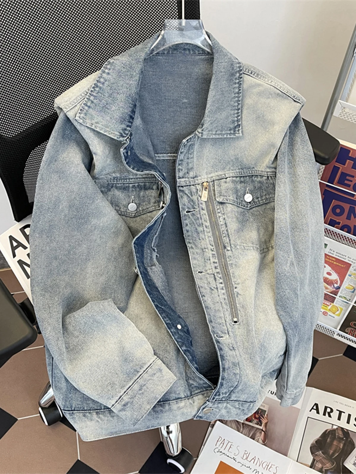 

Women's Blue Denim Jacket Vintage Boyfriend style Long Sleeve Oversize Jean Jacket Harajuku Korean Outerwear Top 2000s Clothes