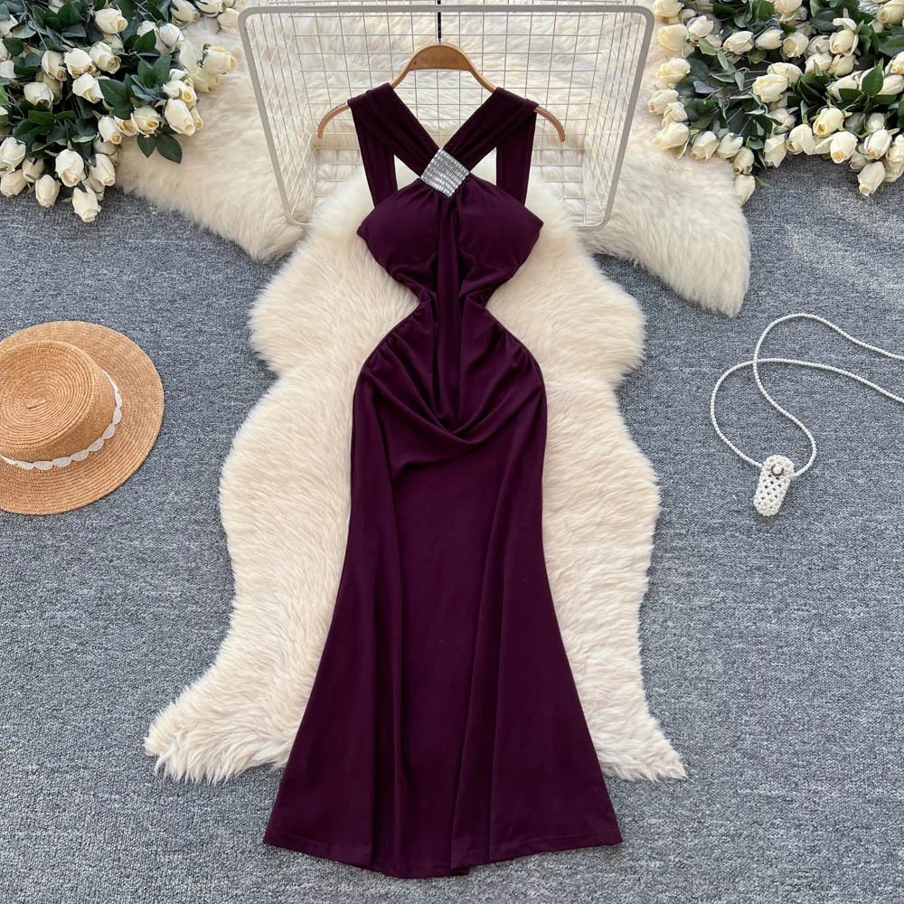 

Women Backless Dresses A Line Solid Dress Ankle Lenth Strapless Sleeveless Waist Cinch Slim Fit Party Sexy Elegant 2025 Summer