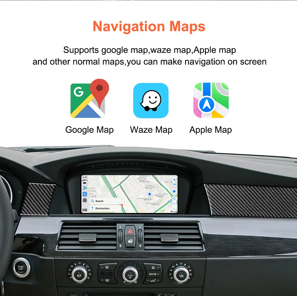 Bonroad ワイヤレス Carplay Android Auto デコーダーボックス BMW 3/5 シリーズ E60 E61 E90 E92 2006-2009 CCC システムインターフェース Airplay