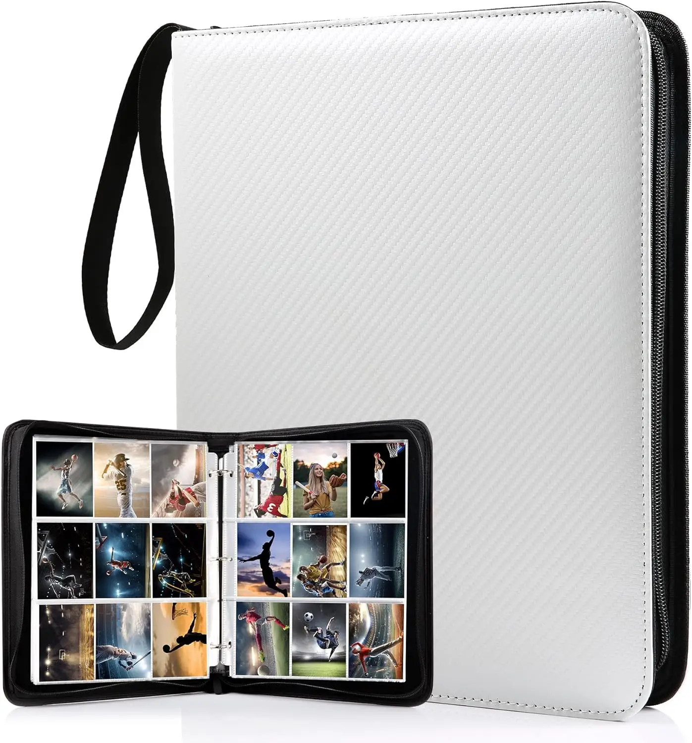 900 Pockets Card Binder Sleeves with Zipper, Double Sided Pockets Card Holder Carry Card Case for TCG CCG Card Storage( White)