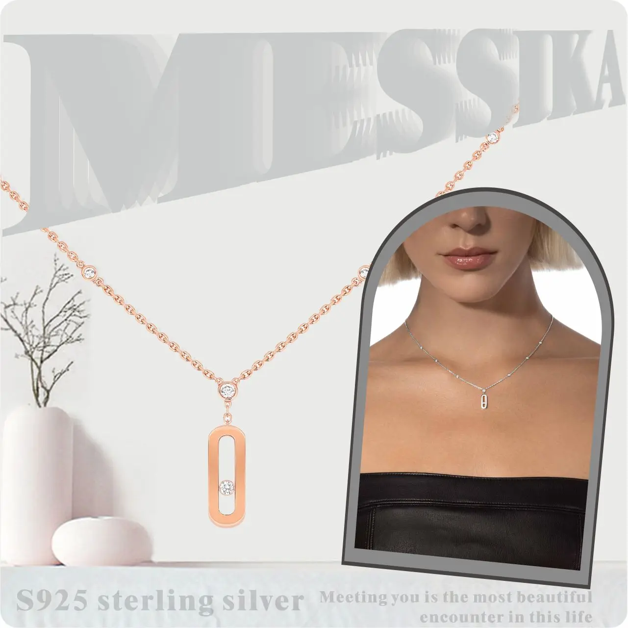 

Stylish new Messik - Home sterling silver s925 MOVE UNO necklace sleek sliding diamond set long necklace