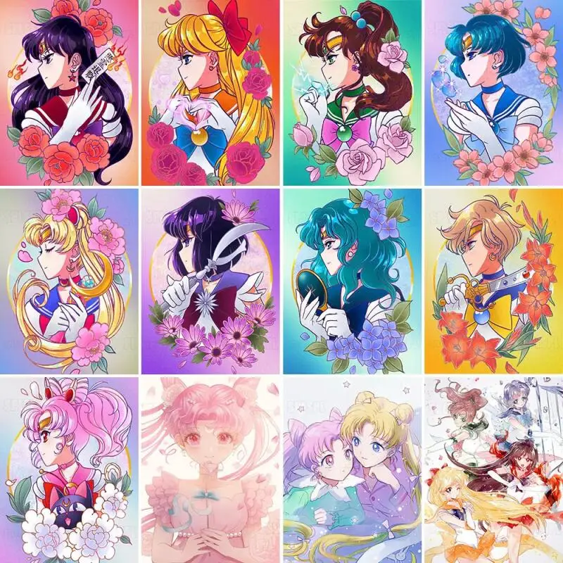 Japanese Anime Sailor Moon Canvas Art Set, Perfect for Embroidery and Sewing Hobbyists, Great for Sales Promotions and Wholesale