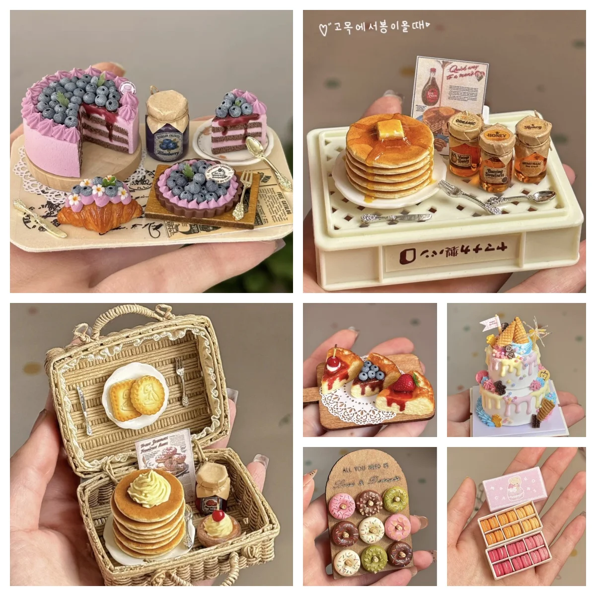 

Handmade Polymer Clay Miniature Dessert Collection, Realistic Macarons Croissant Basque Cake for Dollhouse Pastry Shop Display