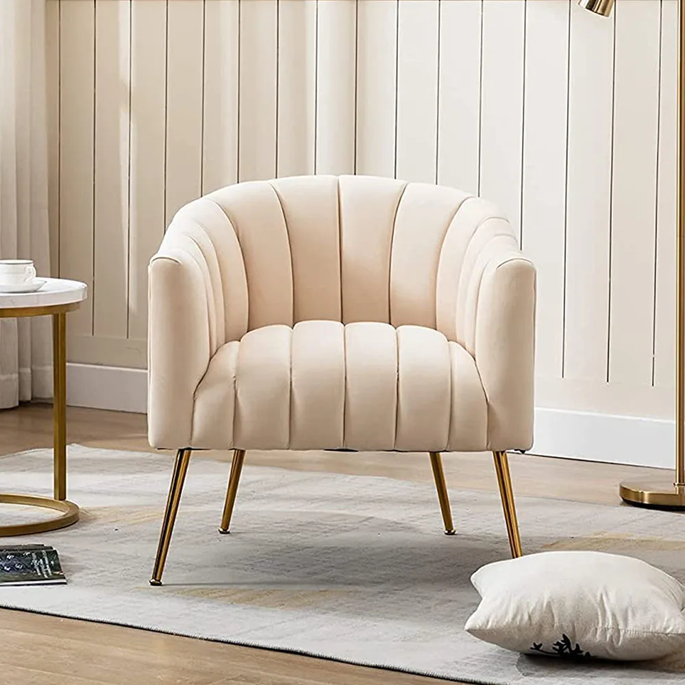 SEYNAR Modern Glam Velvet Barrel Chair,Cream Accent Adult Side Sofa for Living Room,Lounge