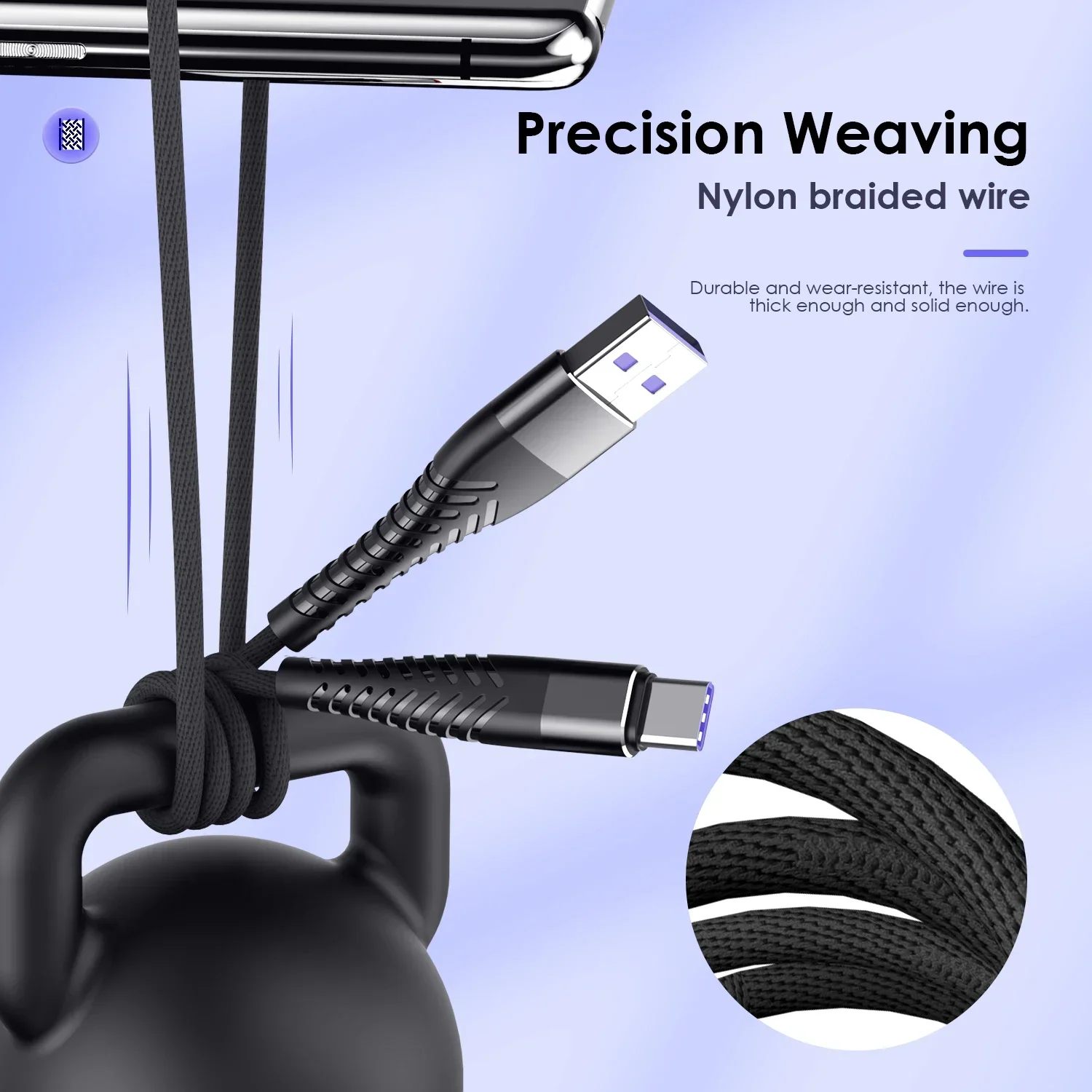 100W 7A 0.25M 1M 2M 3M Weaving Data Cable Type C Fast Charging Data Cord for iPhone Xiaomi Huawei Samsung USB Nylon braided Wire image 3